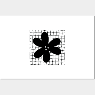 Abstract Flower on Grid - Black Posters and Art